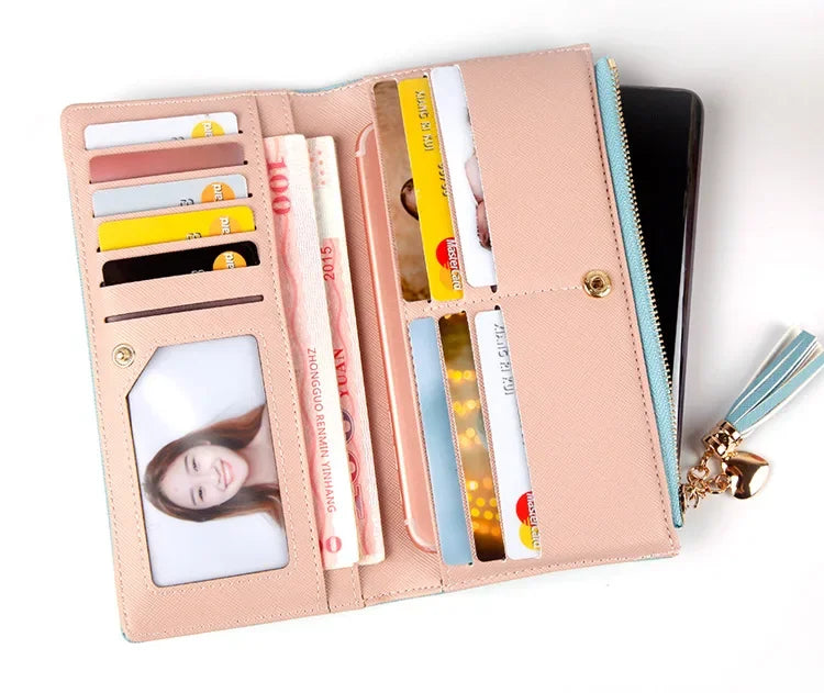 Women's Long Wallet,Multi Card slots Handheld Clutches,Tassel Zipper Clutch Purse,Slim Large Capacity Leather Mobile Phone Bag - Elevate Your Body