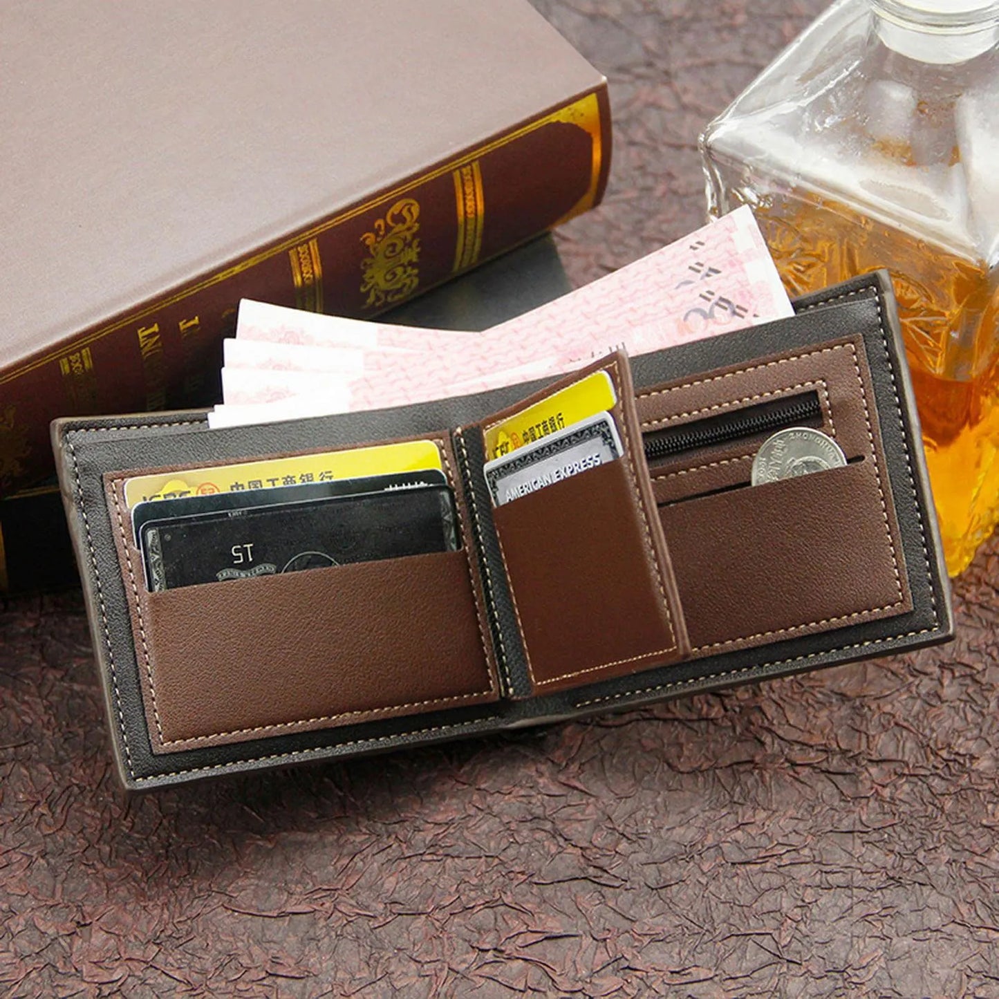 Men's Short Frosted Large Capacity Leather Wallet,Multi-Slot Coin Pocket Photo Holder Small Men's Wallet,Vintage Wallet for Male.