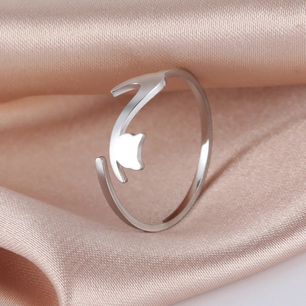 Lucktune Stainless Steel Adjustable Ring Minimalist Cat Paw Snake Cute Animal Ring for Women Fashion Kpop Jewelry Gift Wholesale - Elevate Your Body