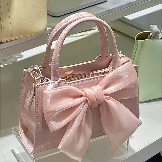 Fashion Women's Clutch Purse Handbags Summer Pink Bowknot Female Underarm Bags Sweet Girl's Small Square Shoulder Messenger Bag.